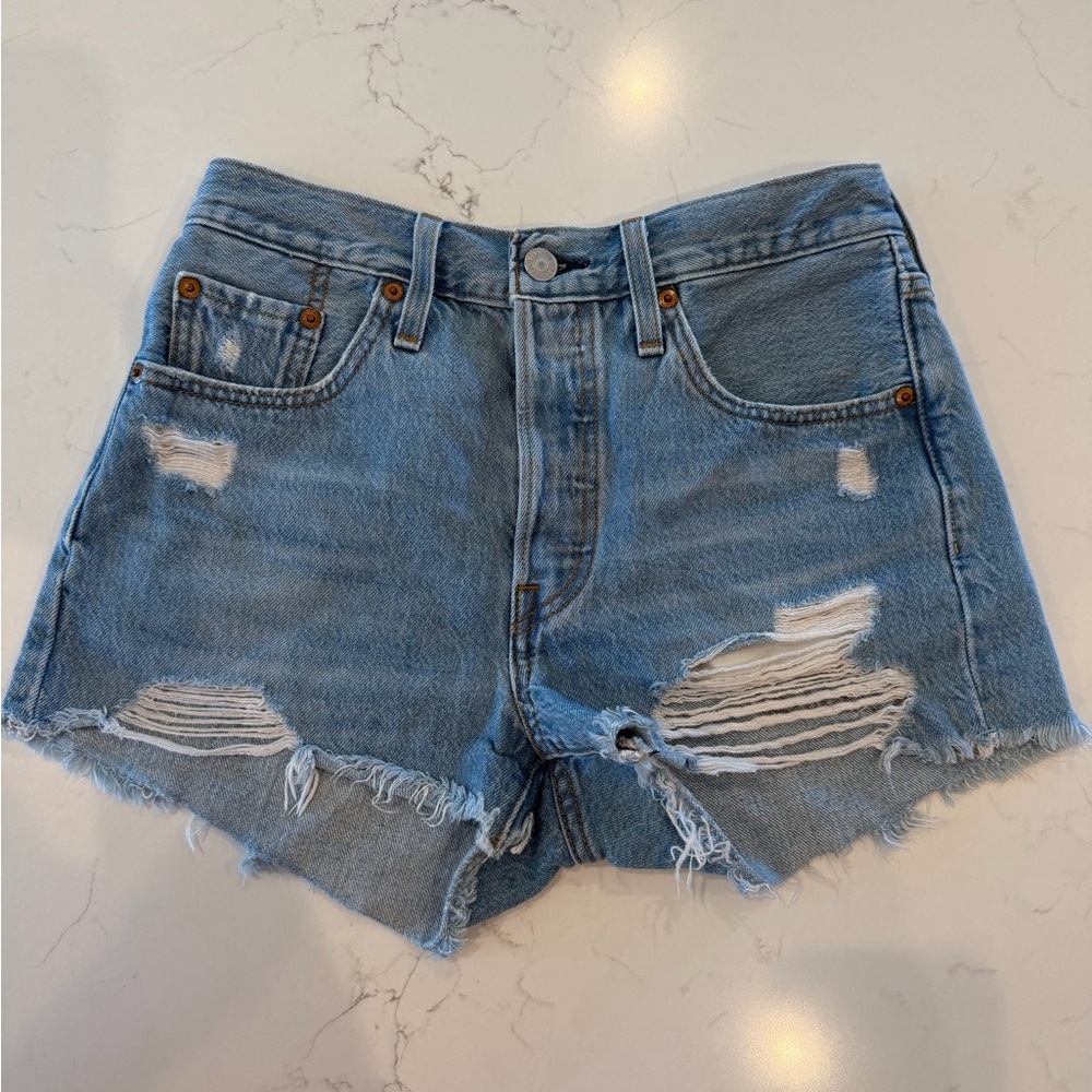 Levi's 501 Light Blue Distressed Jean Shorts